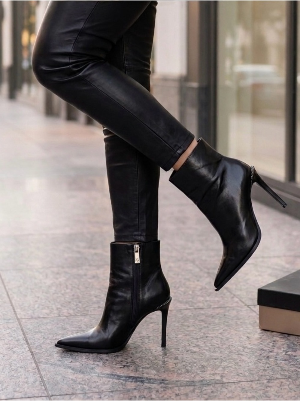 Zara Shiny High stiletto Heels Ankle Boots Black Sz EU 39 US 8 - 8.5
